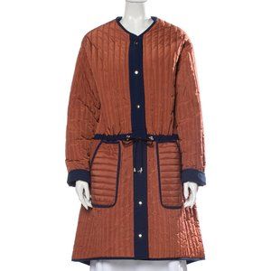 NOMIA Collarless Coat Orange w/ Blue Trim
